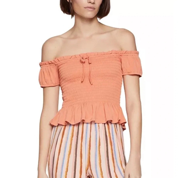 BCBG Smocked Off The Shoulder Peplum Top​​​​​​​​​​ - Picture 1 of 2